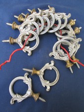 2 embouts anneaux tringle rideau Bicolore Métal décoré peint gris laiton ancien