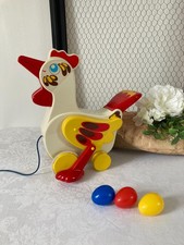 825⚜️ Antique Vintage Plastic Rooster Pulling Chicken Layer Toy