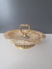 Petit plateau sur pied albâtre / métal doré #D8