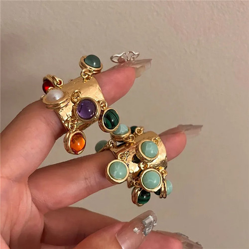 Metal malachite fringe ring - metal,