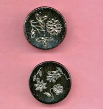 2 Antique 1900 Buttons, 25mm, Glossy Glass FLOWERS in HOLLOW