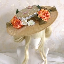 Chapeau plat femme victorienne tea party nœud fleur paille chapeau français