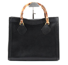 GUCCI [Rank AB] Diana Tote Hand Bag Purse Bamboo Black Leather Authentic