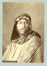 Tunisia, Bedouin Head Vintage Albumen Print. Albumen Print 10x14 C