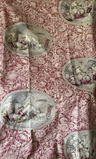 Antique French Country Farm Life Floral Toile Cotton Fabric ~ Red Gray Ochre