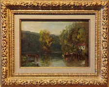 Paul Huet (1803-1869): Oil on canvas - Undergrowth with a pond