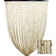 Rideau de perles en bois beige Nature fait à la main - Fils de bambou 100 % natu