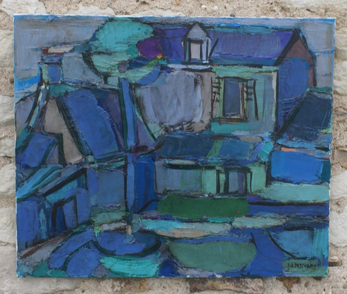 Maison huile sur - sur, toile