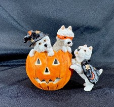 Westies In Pumpkin Halloween Figurine by Peakdale Collectibles Made in England