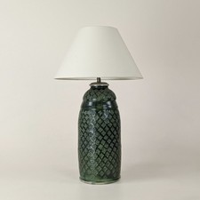 Mid Century Green Ceramic Embossed Geometric Pattern Table Lamp