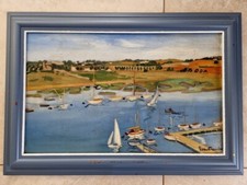 Franck Sloan Huile sur isorel Marine Voiliers au port tableau peinture bâteaux