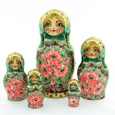 5 H19 Hand Painted Russian Dolls Signed Matriochka Gigognes Russian Nested Doll