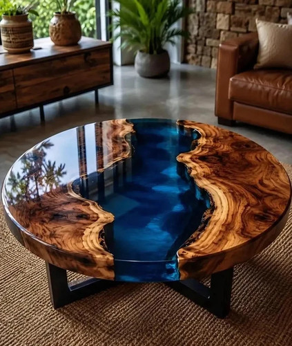 Round blue river epoxy - blue, resin