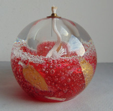 Lampe à huile vintage ronde en verre Intérieur craquelé rouge bullé