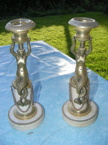 Paire bougeoirs bronze - ,