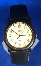 VINTAGE Montre Uhr Watch TIMEX Quartz La Cell TA3 Philippines Bracelet cuir Noir