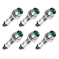 Témoin lumineux DC12V LED verte coque métal montage panneau 5/16" 8mm 6pcs