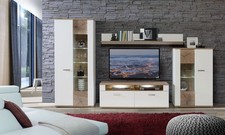 Rangement Mural 318cm Base 4-teilig Blanc Planked Chêne Vitrine Moderne 60297597