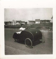 OLD SMALL PHOTOGRAPH YOUNG MAN IN HIS "BIKE-CAR"