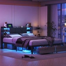 Lit capitonné, 160 x 200 cm, avec fonction de charge USB de type C éclairage LED