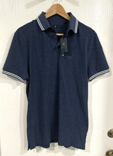 IZAC NWT  Mens Navy Blue  Polo Shirt Size S, Stripes on Collar And Sleeves