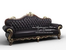 Canapé Fauteuil 2 Ou 3 Places Baroque Faux Velours Noir Et Feuille Or Swarovski