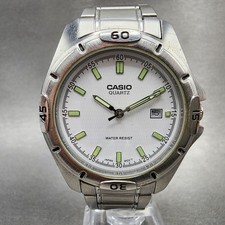 Casio Dive Watch Men 41mm White Dial Silver Tone Date Round MTP-1244 New Battery
