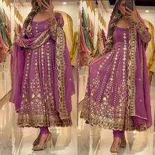 Bollywood Style Purple Chinon Silk Salwar Kameez With Dupatta For Women & Girls