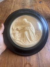 Large Round Domed Glass Frame Sculpture On Limestone Christ & Sheep N III