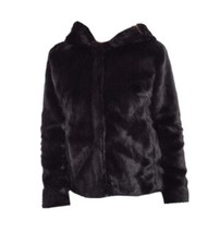 Gaz Veste Manteau de Fourrure Écologique à Capuche Black Femme