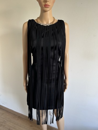 Robe noire franges sans - robe, à