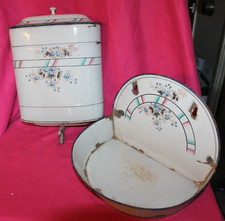 French Vintage Enamel Lavabo Water Tank 