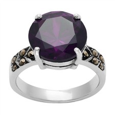 Silverly Argent simule marcassite Solitaire Violet ronde zircon cubique