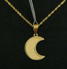 Pendentif Et Chaîne Or 18K 750 MLS. Demi-Lune. Brillant Et Mat. 17 Mm.