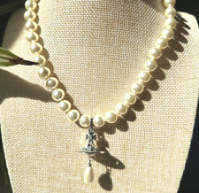 Vivienne Westwood White Pearl Drop Silver Necklace Choker Chain