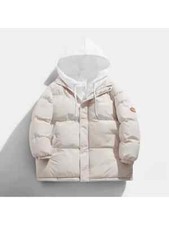 Blouson D'Aviateur Duvet Sintetique Mode Homme Blanc Beige à Capuche Poches