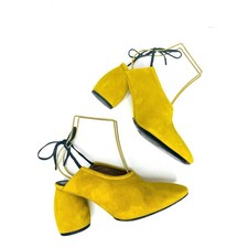 Dries Van Noten Yellow Mustard Suede Mules Slip-On Block Heel Designer EU 37