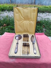 Ancien service à gâteaux pelle couteau et 12 cuillères métal argenté art nouveau