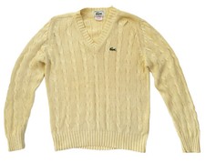 LACOSTE HOMME Tennis Sweater Cotton Cableknit V-Neck Pullover Butter Yellow Sz M