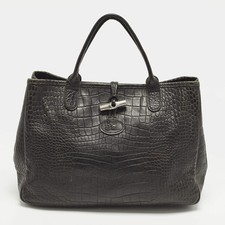 Longchamp Roseau Black Croc