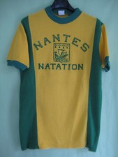 Maillot Nantes Natation années 70'S Acrylique vintage Jaune Feutrine verte - S