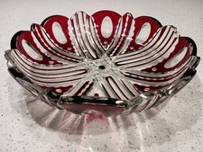 VTG VAL SAINT LAMBERT Cranberry Red Ruby Cut To Clear Crystal Bowl Coupe 9.25"