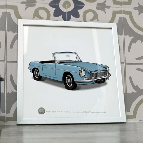 Poster mgb cabriolet bleu - mg,