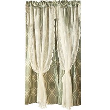Rideaux de porte double couche avec doublure transparente en dentelle et...