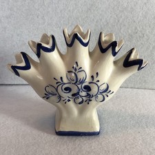 Vintage Blue Delft Style Five Finger Bud Vase Alcobaca Portugal 