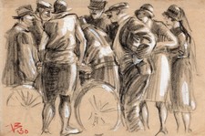 Victor Bonneterre / Gathering / Original Drawing Signed / 1930 / + 2 Others