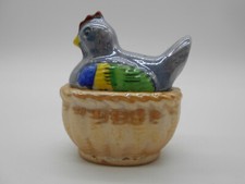 GORGEOUS CHICKEN SHAPED MUSTARD BOWL ON JAPAN PORCELAIN BASKET