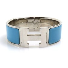 Auth HERMES Clic Clac Bangle Bracelet Silver/Light Blue Metal/Enamel - e58297i