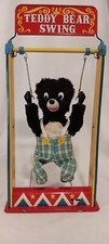 WORKS!  RARE TEDDY BEAR SWING vintage 1950s tin litho battery toy--See VIDEO!