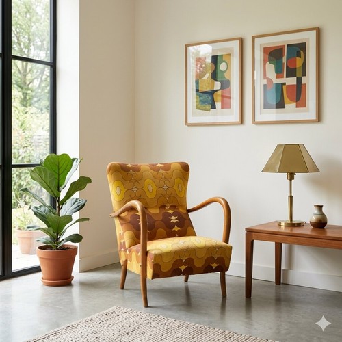 Fauteuil vintage hêtre tissu - fauteuil,